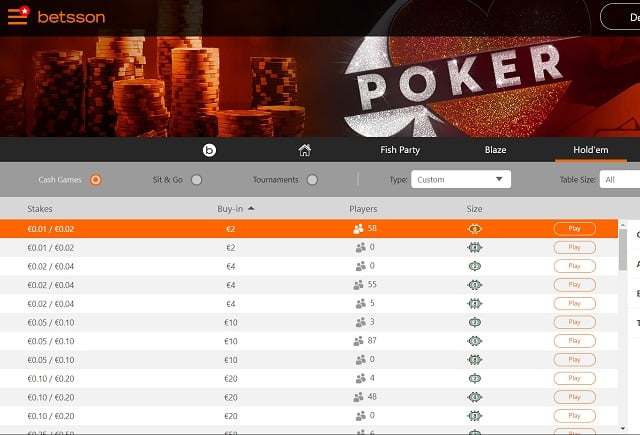 poker players and poker rooms for poker players at Betsson