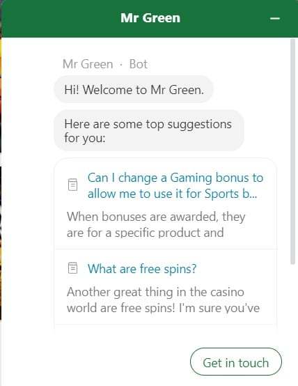 Mr Green Casino help and support