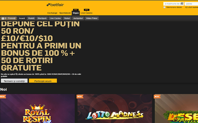 Betfair Casino home page