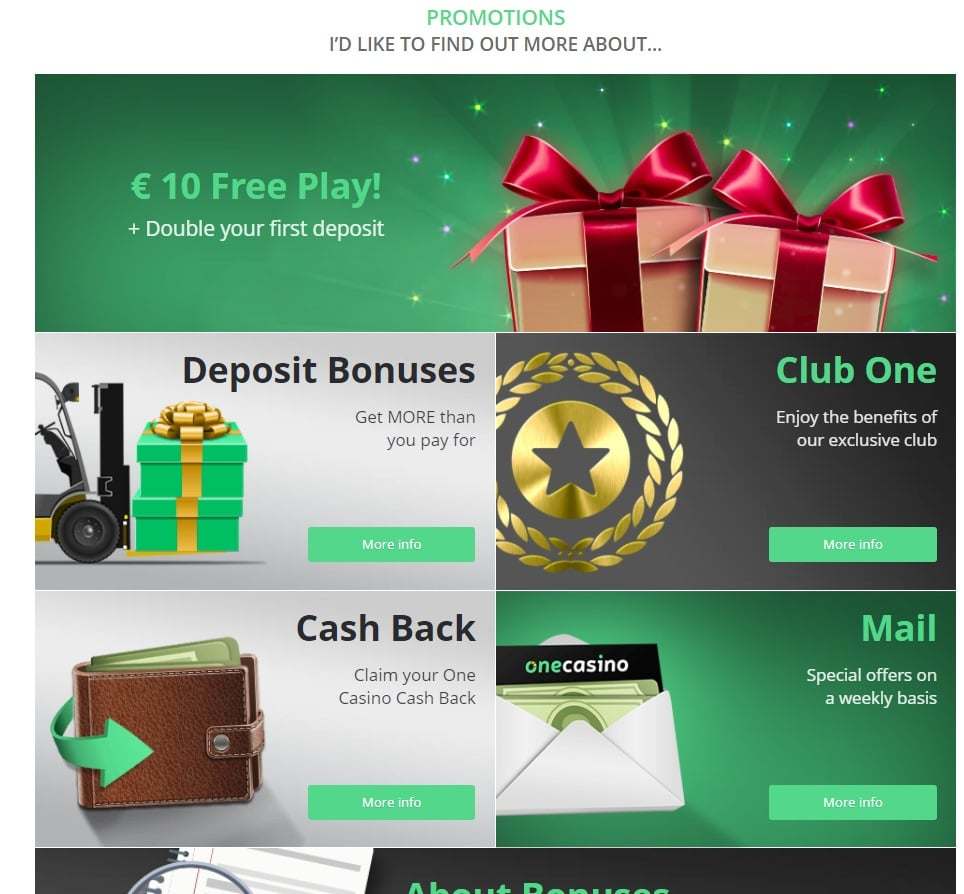 One Casino bonuses