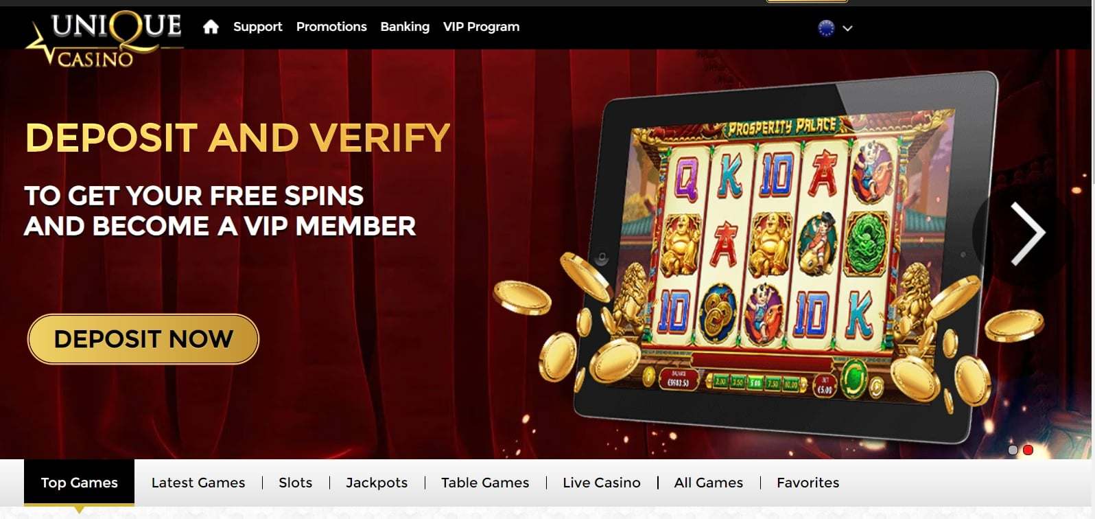 Unique Casino home page