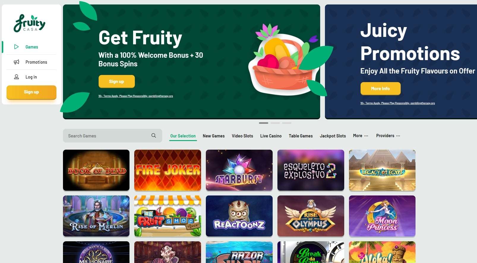 Fruity Casa Casino home page