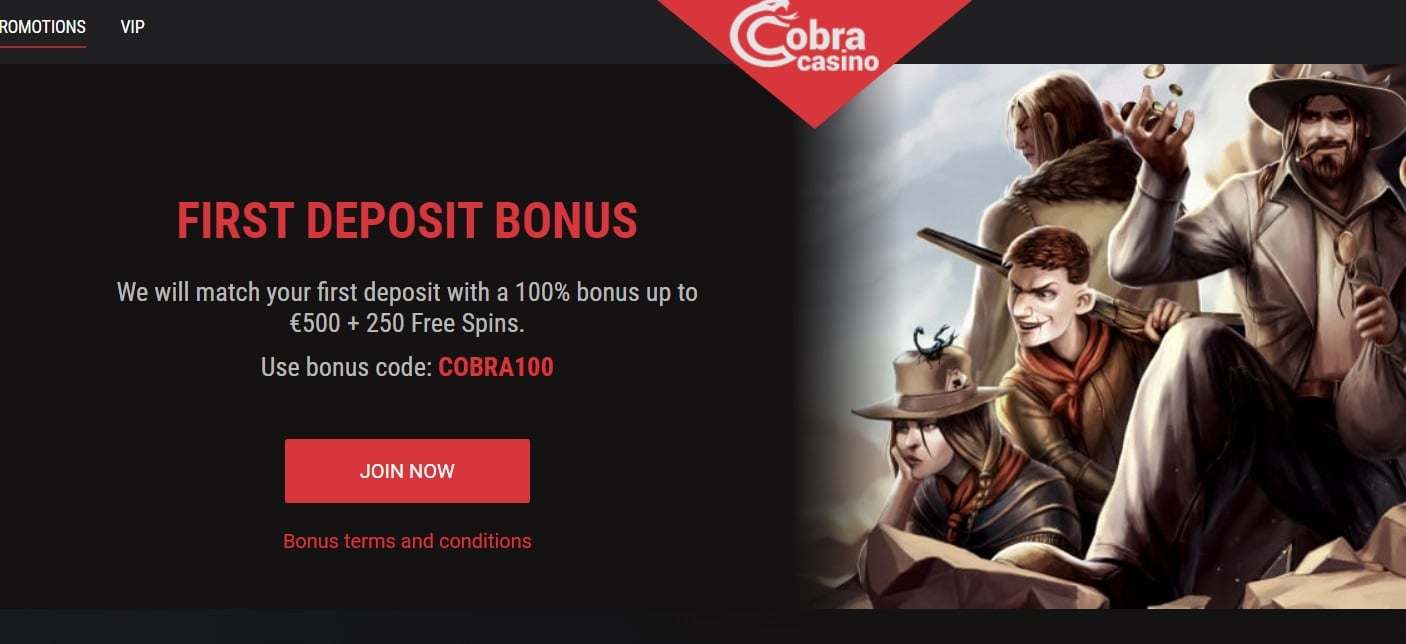 Cobra Casino First Deposit Bonus - Use code: COBRA100