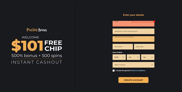 paciifc spins no deposit bonus how to claim