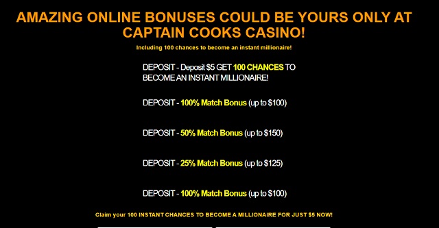 captain cooks casino welcome bonus package