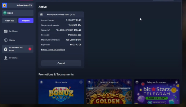bitstarz bonus progress track