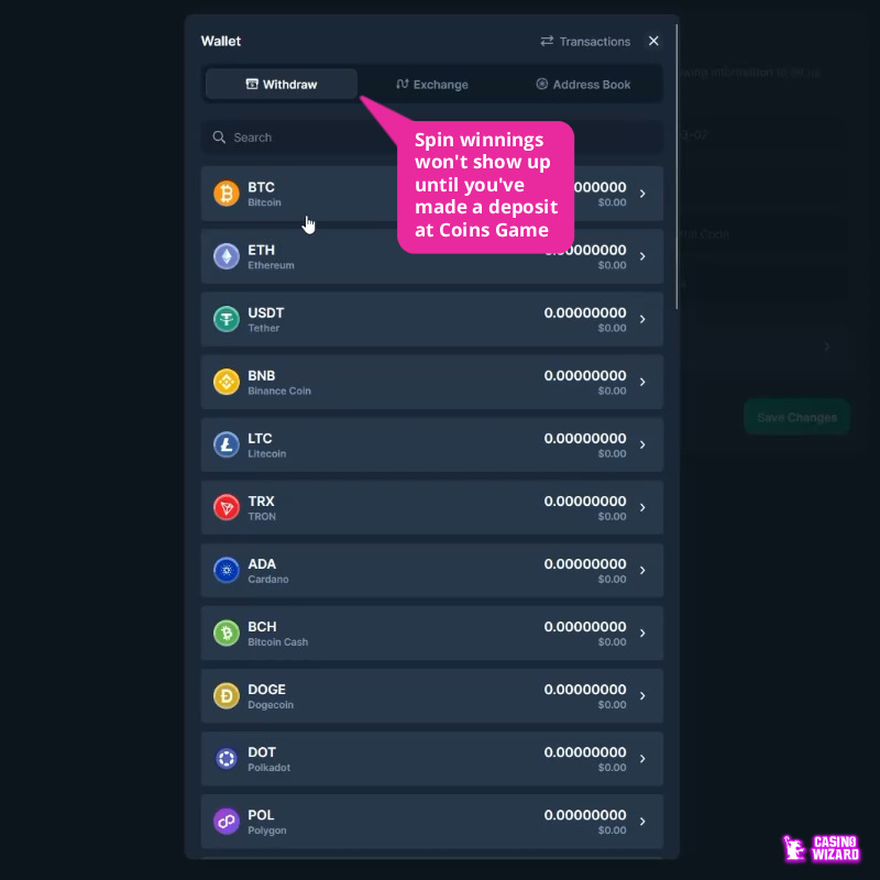 coins game free spin profits withdraw