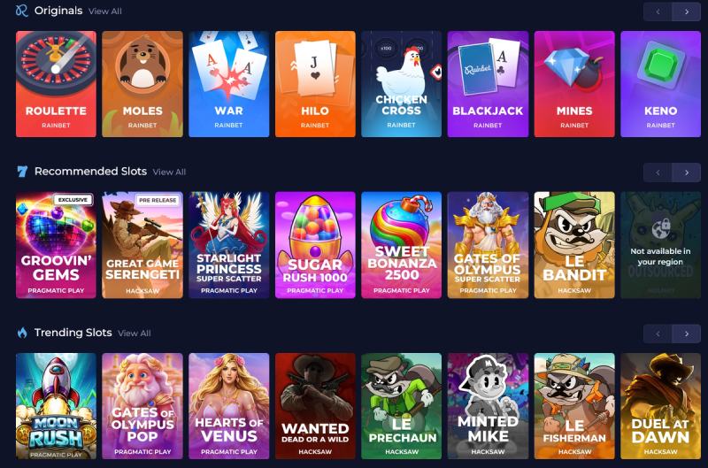 rainbet casino games