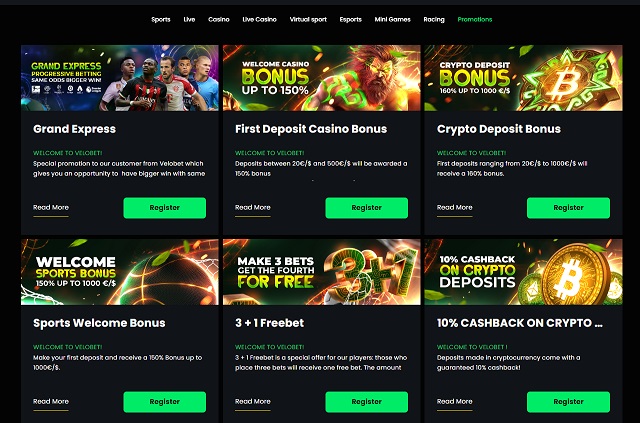 velobet casino bonuses