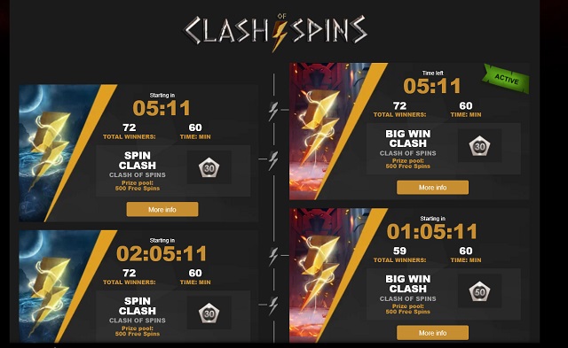 videoslots casino clash of spins events