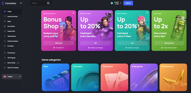 coinslotty casino home page