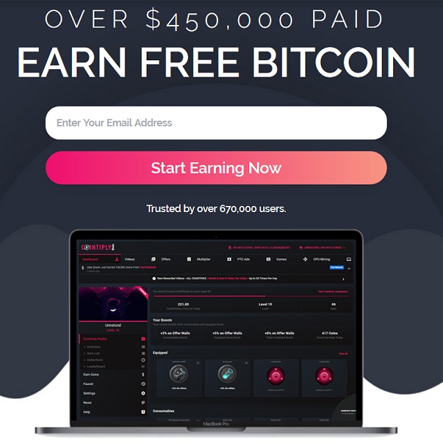 earn free btc with cointiply
