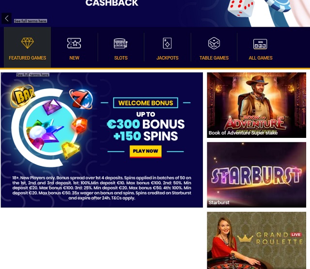 Trada Casino cashback and bonuses
