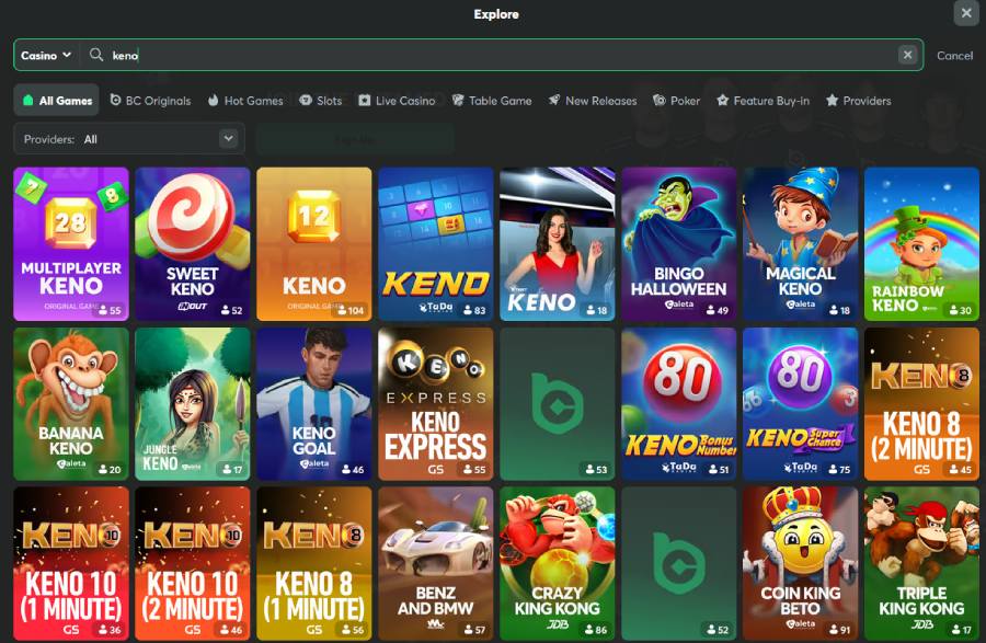 bitcoin keno casino games